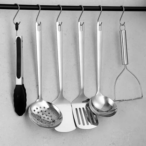 Vista 8 de Kyraton Juego de utensilios de cocina de acero inoxidable, 6 piezas, juego de utensilios de cocina incluye juegos de espátulas de metal, espumador
