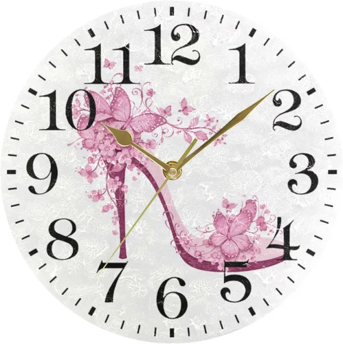 Vista 11 de ALAZA Zapatos de decoración del hogar en tacón alto con mariposa redonda de acrílico 9.84 pulgadas, reloj de pared sin tictac, arte silencioso