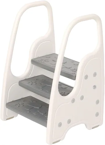 Vista 8 de Taburete de 3 escalones para niños pequeños, taburete de tres escalones para fregadero de baño o encimera de cocina, torre de pie, ayudante