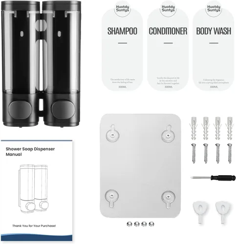 Vista 7 de Dispensador de Champú y Acondicionador de 2 Cámaras Dispensador de Jabón de Ducha de 2 Cámaras Sin Taladro, Dispensador de Jabón de Ducha Montado