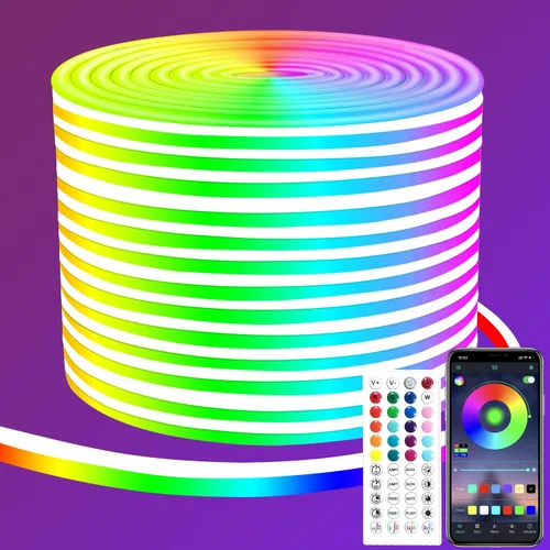 Vista 10 de segrass Luces de Cuerda LED de Neón RGB DC24V de 16.4 pies con Control Remoto/APP, Impermeables, Flexibles, Multicolor, Estilo Moderno