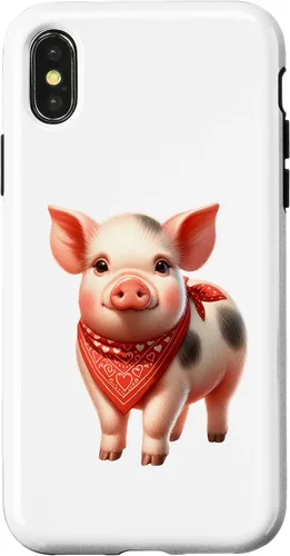 Vista 4 de iPhone 15 Cute Animal With Red Bandana - Nice Pig Lover Case