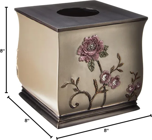 Vista 6 de Popular Bath Caja de pañuelos, colección Larrisa, diseño de rosas, marrón