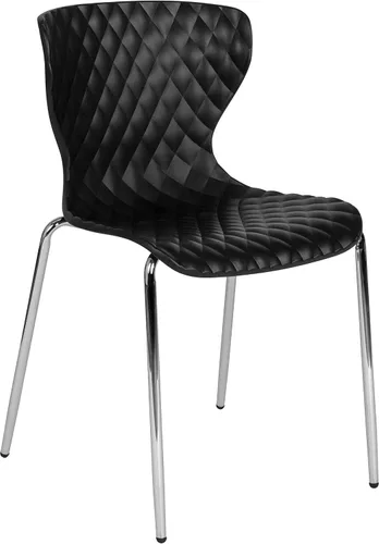 Vista 3 de EMMA + OLIVER Silla apilable de plástico negro de diseño contemporáneo
