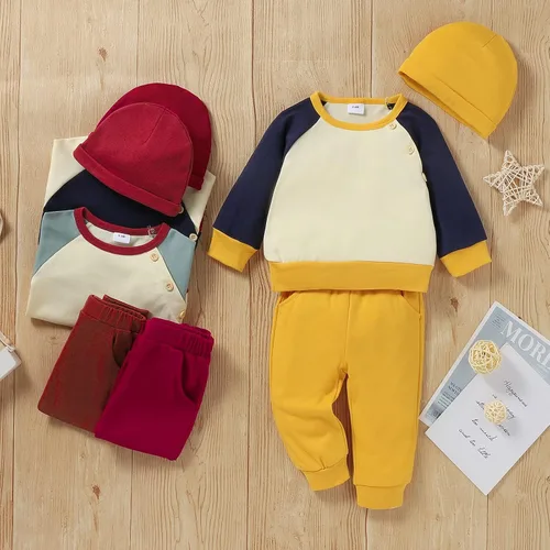 Vista 2 de Ropa para bebé niño, sudadera para otoño e invierno, trajes de manga larga con bolsillo, sombreros, 3 piezas