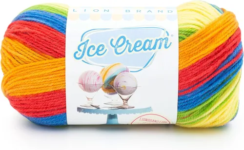 Vista 43 de Lion Brand Yarn, Hilo para Bebé Ice Cream para tejer, ganchillo y manualidades, Baseball Nut, 1 paquete, fibra acrílica colorida de peso DK