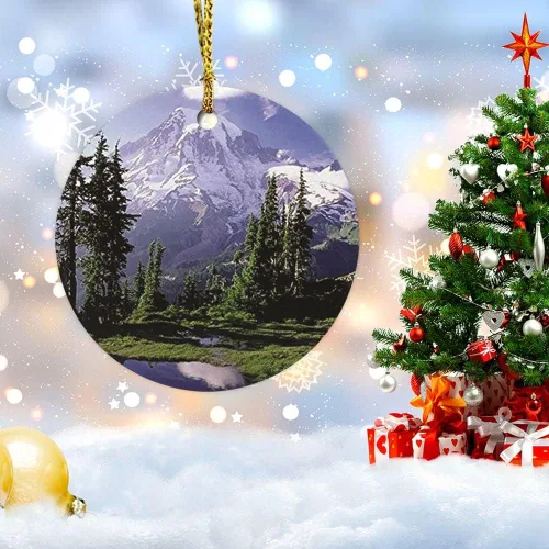 Vista 5 de Adornos de Navidad Monte Rainier The Mountain National Park para el hogar, adornos colgantes de recuerdo, adornos personalizados, recuerdo redondo