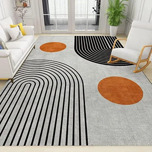 Vista 21 de Alfombra minimalista de lujo con diseño geométrico para sala de estar, alfombra moderna con estampado de mármol rosa dorado, alfombra rectangular