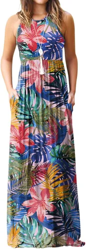 Vista 40 de DEARCASE Vestido largo de verano sin mangas para mujer, con bolsillos E10-floral Negro Azul