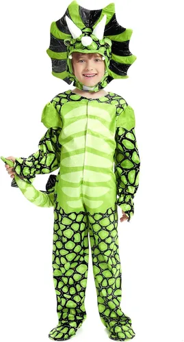 Vista 5 de SUPERCOS Disfraz de dinosaurio T-Rex para niños, disfraz de dragón, Verde