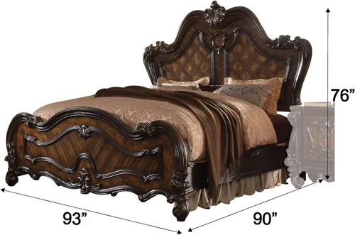 Vista 3 de Acme Cama con paneles de madera tamaño King Versalles en roble cereza roble cerezo