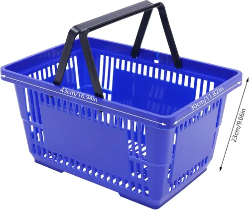 Vista 4 de 12 cestas de compras de 18 litros con asas, cestas de compras, carritos de comestibles con asas, cestas de plástico para tiendas de comestibles
