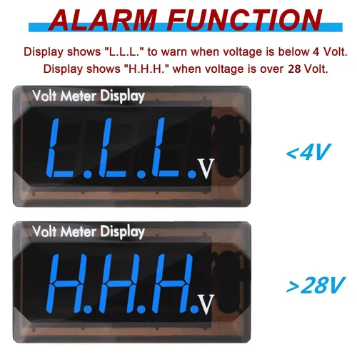 Vista 4 de 2 Piezas de Voltímetro Digital para Coche DC 4 a 28V, Medidor de Voltaje 12V, Medidor de Audio para Coche, Pantalla LED, Voltímetro de Voltaje