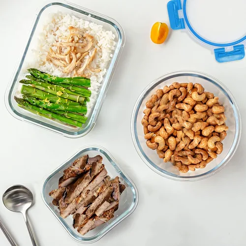 Vista 5 de Juego de 30 recipientes de vidrio para almacenar y preparar alimentos, con tapas de cierre a presión, herméticos, libres de bisfenol A y aptos