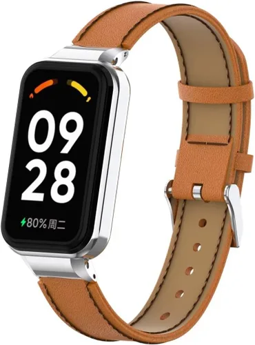 Vista 10 de Compatible con Xiaomi Redmi Band 2 Bandas, correa de repuesto de cuero para pulsera con marco de metal para Xiaomi Smart Band 8 Active