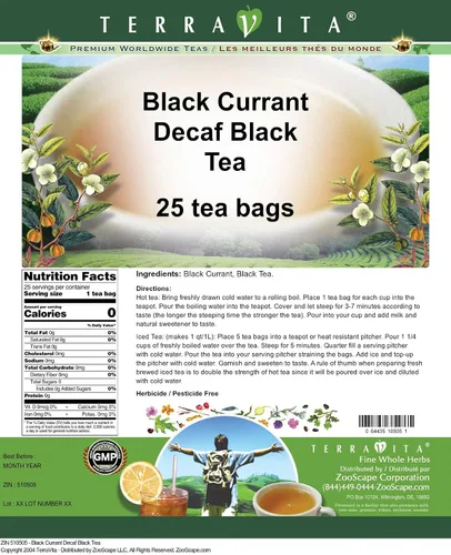 Vista 2 de Té negro descafeinado de grosella negra (25 bolsitas de té, ZIN: 510505)