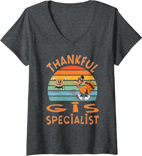 Vista 6 de Womens GIS Specialist Job Funny Thanksgiving V-Neck T-Shirt