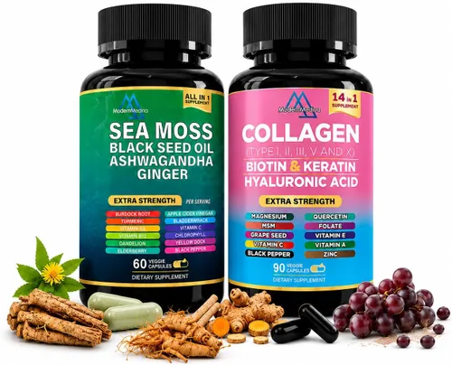Vista 4 de Suplemento de hierbas de musgo marino 22 en 1 con shilajit del Himalaya, Ashwagandha, Rhodiola Rosea, ginseng, 19445 mg, cápsulas vegetales