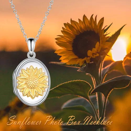 Vista 6 de POPKIMI Collar con medallón de plata de ley con colgante de medallón que sostiene fotos de girasolárbol de la vida colgante para mujer esposa novia