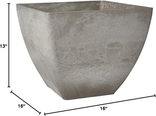 Vista 8 de PSW Pot Collection Maceta cuadrada compuesta de plástico, piedra y madera, de 16 x 13 pulgadas, sin orificio de drenaje (perforable), moderna maceta