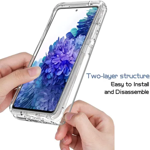 Vista 4 de Funda para Galaxy S20 FE, SM-G781U con protector de pantalla de vidrio templado, transparente 360 protección de cuerpo completo, carcasa dura + TPU