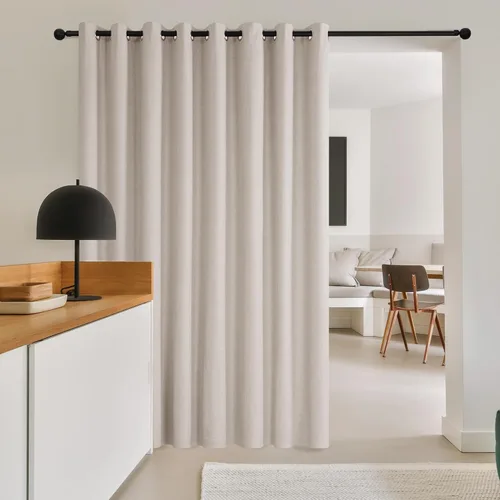 Vista 6 de Deconovo Cortinas opacas de lino extra anchas para ventana, 100% bloqueo de luz total, cortinas gruesas para puertas correderas, cortinas térmicas