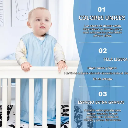 Vista 2 de BSTOPPT - Paquete de 3 sacos de dormir para bebés de 0 a 6 meses, 100 % rayón y algodón, con cierre de 2 vías, cómodos, elásticos y delgados. TOG