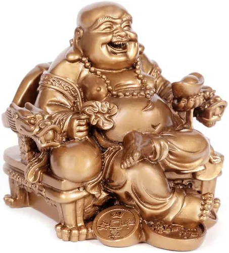 Vista 6 de Estatua de Buda riendo para la buena suerte, figura de Buda de resina Happy Money, 3.2 pulgadas de alto, estatua de Buda chino Feng Shui Maitreya