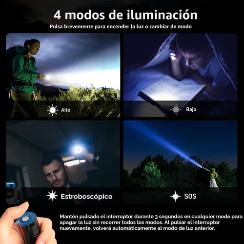 Vista 4 de Blukar Linterna recargable, linterna de alto lúmenes, linterna LED pequeña súper brillante - Con zoom, brillo ajustable, de larga duración