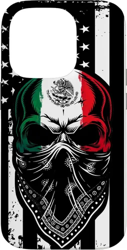 Vista 17 de Funda vintage para iPhone 17 con diseño de calavera mexicana de Estados Unidos y bandera mexicana del 4 de julio