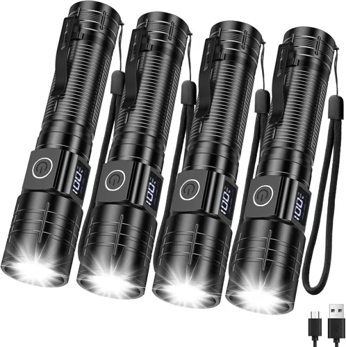 Vista 7 de Linternas AdamStar de alto lúmenes recargables, súper brillantes, linterna LED táctica con haz regulable y zoom, pequeñas y potentes