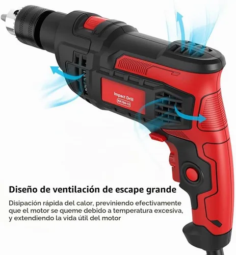 Vista 3 de Taladro de impacto de 850 W, 1/2 pulgadas, 7 amperios con cable con velocidad variable 0-3000 RPM, martillo y taladro 2 funciones en 1 para acero