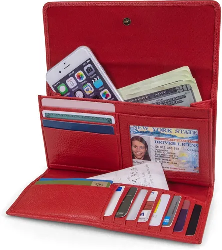 Vista 2 de Timberland - Cartera de piel con solapa RFID para mujer, Rojo, talla única