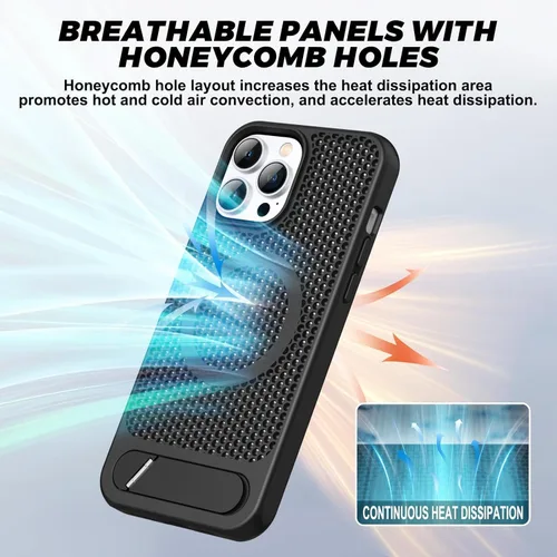 Vista 2 de Funda magnética de disipación de calor para iPhone 13 Pro, MagSafe, protección contra caídas de enfriamiento, funda con función atril ajustable