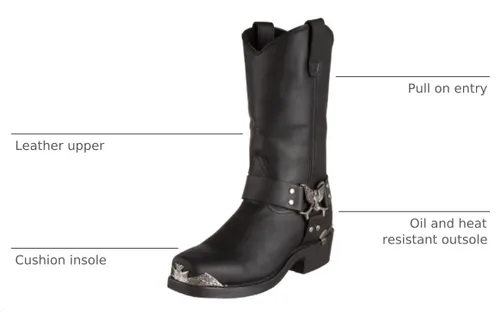 Vista 2 de Dingo Botas casuales de motocicleta con punta cuadrada para hombre, a media pantorrilla Negro