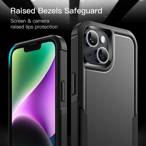 Vista 5 de JETech Funda para iPhone 14 de 6.1 pulgadas, resistente de doble capa de protección resistente, a prueba de golpes, con parte trasera mate (negro)