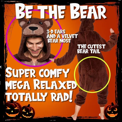 Vista 5 de Funziez! Disfraz de oso sherpa para adultos, disfraz de Halloween de animales, traje de cosplay de una pieza para adultos, mujeres y hombres