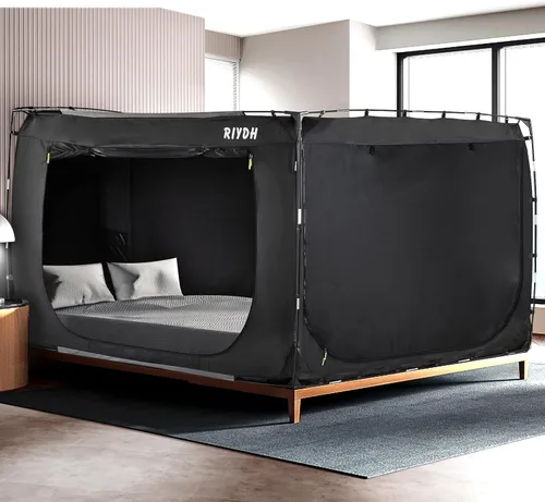 Vista 18 de RIYDH Tienda de campaña para cama tamaño individual XL para adultos y niños, diseño original, tienda de campaña portátil de ensueño para interiores