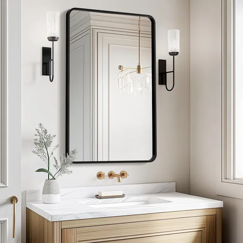 Vista 23 de USHOWER Espejo de baño negro para sobre el fregadero, 22 x 30 pulgadas, espejo rectangular negro mate para pared, espejo de tocador con marco