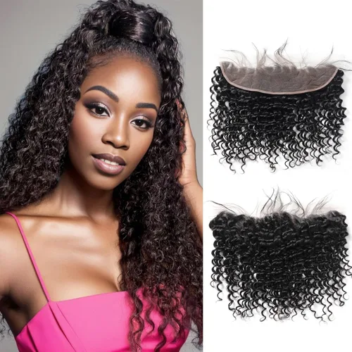 Vista 9 de Extensiones de cabello humano ondulado profundo (14 pulgadas, 1 encaje frontal negro natural)