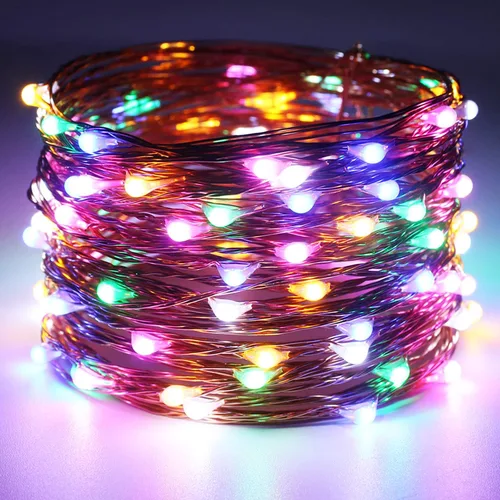 Vista 2 de RUICHEN Cadena de luces USB de alambre de cobre de 33 pies con 100 luces LED con interruptor de encendido/apagado, multicolor