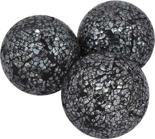 Vista 6 de Kesywale 3 piezas de orbes de vidrio de mosaico, 3.15 pulgadas, negro