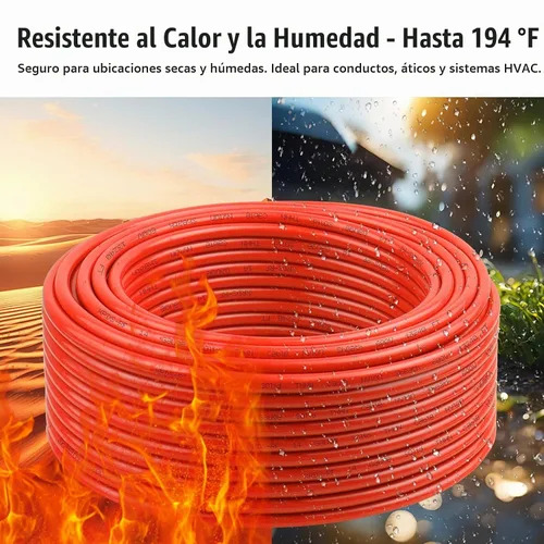 Vista 4 de Cable THHN 25 pies, Conductor Único de Cobre Desnudo, Cable Eléctrico Rojo 10AWG, Cable de Construcción Sólida de 600V con Funda de Nylon