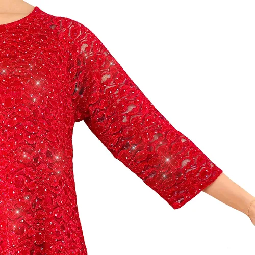Vista 3 de Brittany Black Blusa de punto tipo túnica con estampado floral y encaje para mujer