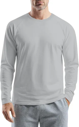 Vista 24 de Camisetas para hombre, manga larga, color sólido, cuello redondo, camisetas básicas informales, M-3XL