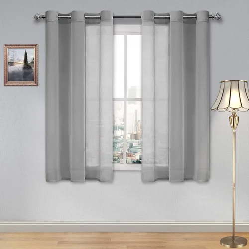 Vista 48 de DWCN Cortinas traslúcidas color verde frijol para sala de estar y dormitorio - Cortinas voile con aspecto de lino sintético con ojales en la parte