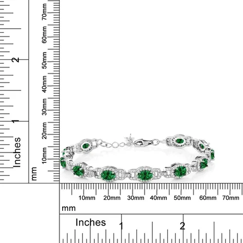 Vista 3 de Gem Stone King Pulsera de tenis de plata de ley 925 ovalada verde simulada para mujer (7.45 quilates, 7 pulgadas, con extensor de 1 pulgada), Plata
