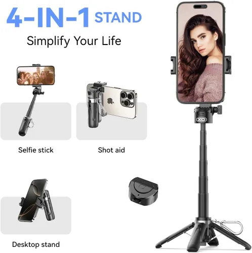 Vista 2 de Mini trípode retráctil para teléfono celular, trípode portátil para selfie stick de viaje con soporte para teléfono celular de control remoto