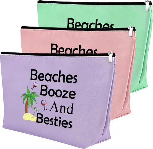 Vista 12 de Mxrymvu Regalos de playa para mujeres, bolsa de maquillaje, regalos para amantes de la playa, 2 piezas beige.