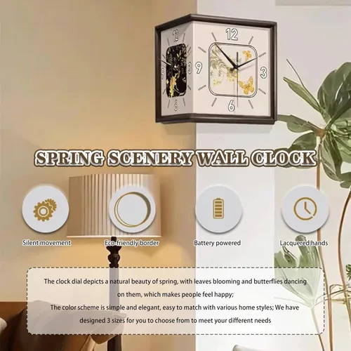 Vista 5 de Reloj de pared de doble cara, reloj de pared retro con diseño de mariposa voladora, decoración de pared para sala de estar, dormitorio, pasillo